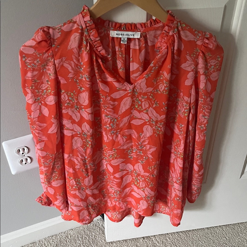Rose & Olive Coral and Pink Floral Top